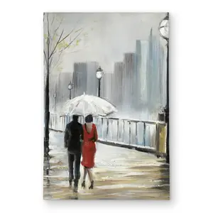 360 stand 2x3 ft Contemporary Red Rectangle Outdoor Household Decorative Rug - Couple Walking Under the Rain Design, for Living Room, Dining Room Use, Dining Room Rug