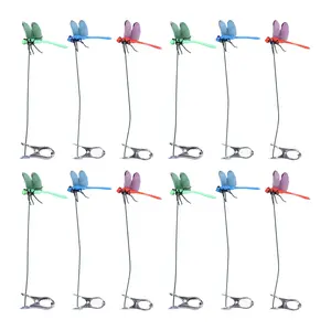 12 Pack Fake Dragonfly Clips, 3D Dragonfly Garden Stakes Decor, Natural Organic Concept Insert Pole Clip, Gardening Decoration Insert Plaque Patio Garden Decoration