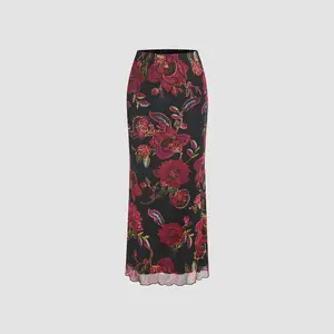 Cider [size 2-26] Mesh Mid Rise Floral Maxi Skirt SwimWeek