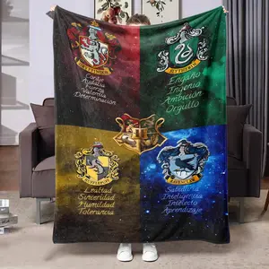 Harry Potter College Badge Flannel Blanket, Soft Touch, Four Houses Symbols, Ideal for Harry Fans & Bedroom Decor, Decorative Giftable Blankets