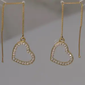 Oroconda Jewelry 14k Gold Heart-Shaped Dangle Earrings with Zirconia and Rhinestones for Women Elegant Fashion Accessory