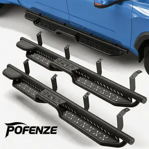 POFENZE-Mestan Running Boards Side Steps Compatible for 2022-2026 TUNDRA CREW MAX（4 full-size doors）, Two Stairs DesignBolt-on Side RailsStep NerfBar (Black Powder Coated-Star Logo)