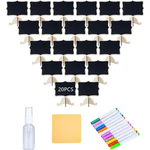 20 count Mini Chalkboard Signs with Easel Stand for  Labels, Weddings, Birthday Parties, Message Board Signs and Event Decorations,Include 12 Colors Water-Based Chalks