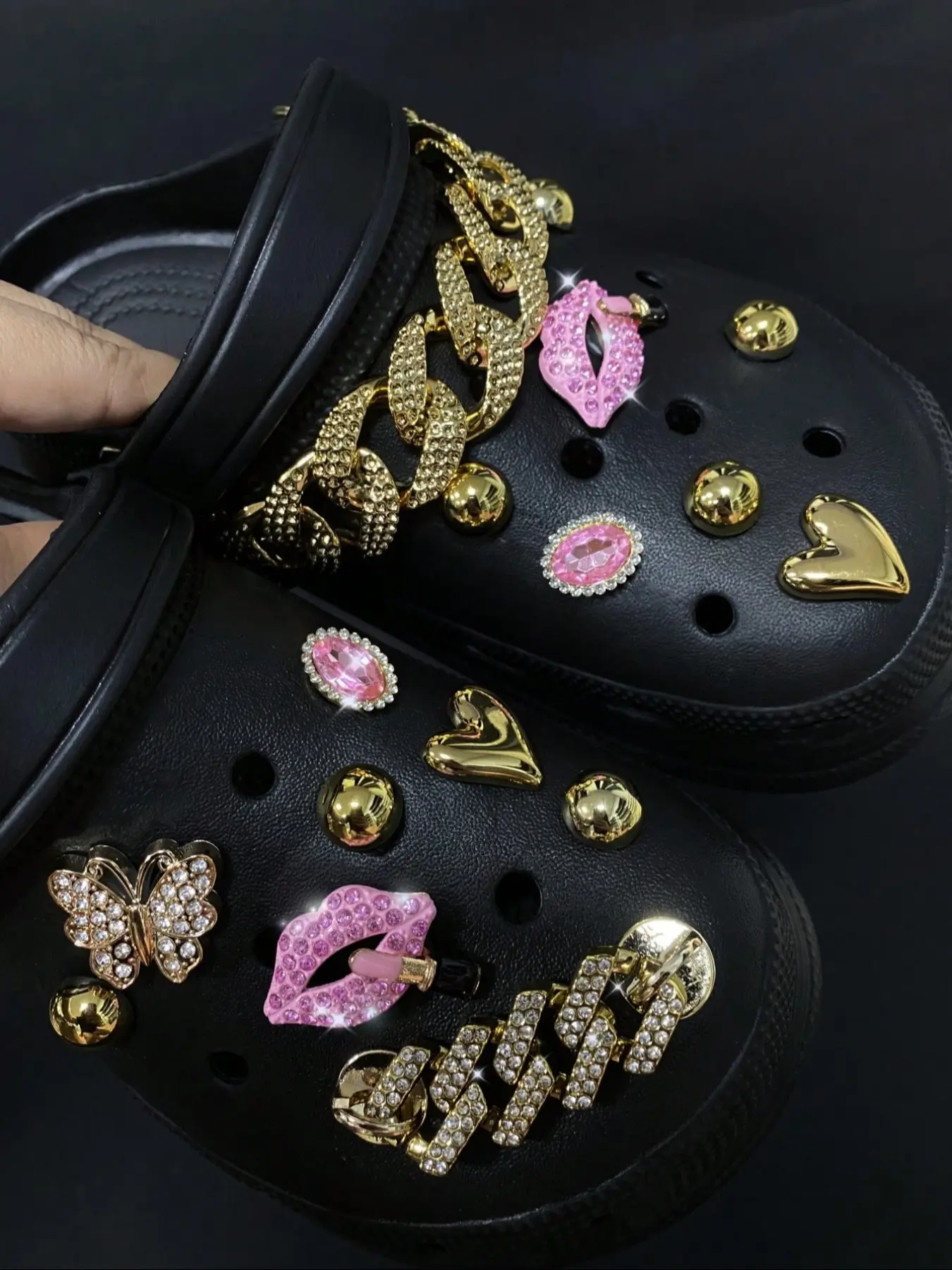 16 Piece Shoe Accessories Set, Shoe Decoration, Detachable Metal Rhinestones Lip & Lipstick, Abs Flower Chain for Women Sandals Slippers, Bling Shoe Charms, Rhinestone Shoes Charms