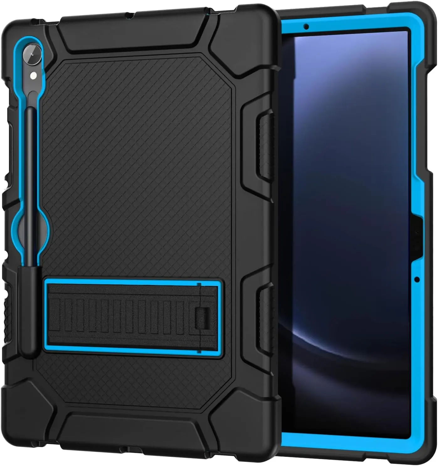 Heavy Duty Rugged Protective Tablet Case Cover with Kickstand for S10/S9 Series - 10.9" Fit Models, 11" 2023 Galaxy Tab S9, S Pen Compatible, Black+Blue Tablet Accessory