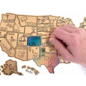 50 States USA Scratch Off Map with Icons - Gold