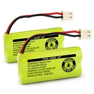 2 Pack- BT183342/BT283342 2.4V 600mAh Ni-MH BT166342/BT266342 BT162342/BT262342 Rechargeable Cordless Phone Battery CS6709 CS6609 CS6509 CS6409 EL52100 EL50003
