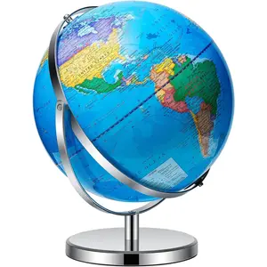 13 Inch World Globe with Stainless Steel Stand, 720 Rotating HD Waterproof Globe with Clear Text, for Geographic Teaching Decoration, Perfect for Elementary Classroom Home School Office