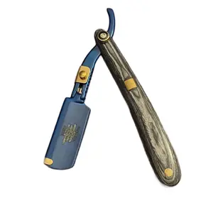 Blue Wooden Double Edge Mens Shaving Straight Edge Razor All Hair Type