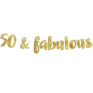 Gold Glitter 50 & Fabulous Banner for 50th Birthday, Anniversary, and Milestone Party Decor