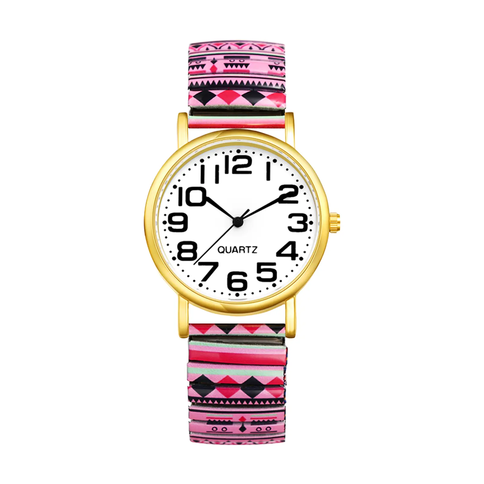 OIDEA Women's Bohemian Round Analog Quartz Watch - Bold Numerals, Floral Print Adjustable Elastic Strap, Casual Wear, Christmas Gifts, Elegant, Simple Design