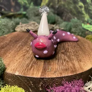 Pauline, Handmade Polymer Clay Slug Figurine, Whimsical Collectible, with Polka Dots