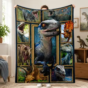 Dinosaur Adventure Flannel Plush Blanket, Super Soft Lightweight Dino Throw for Kids Bed Couch Sofa, T Rex Triceratops Birthday Christmas Gift