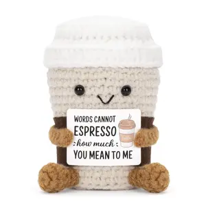 Super Cute Mini Coffee Cup Knitted Plushie Soft Handmade Stuffed Toy Bag Pendant Keyring Car Decor Desk Ornament Stress Relief Calming Gift for Girlfriend Bestie Birthday Valentines Day Christmas Unique Collectible