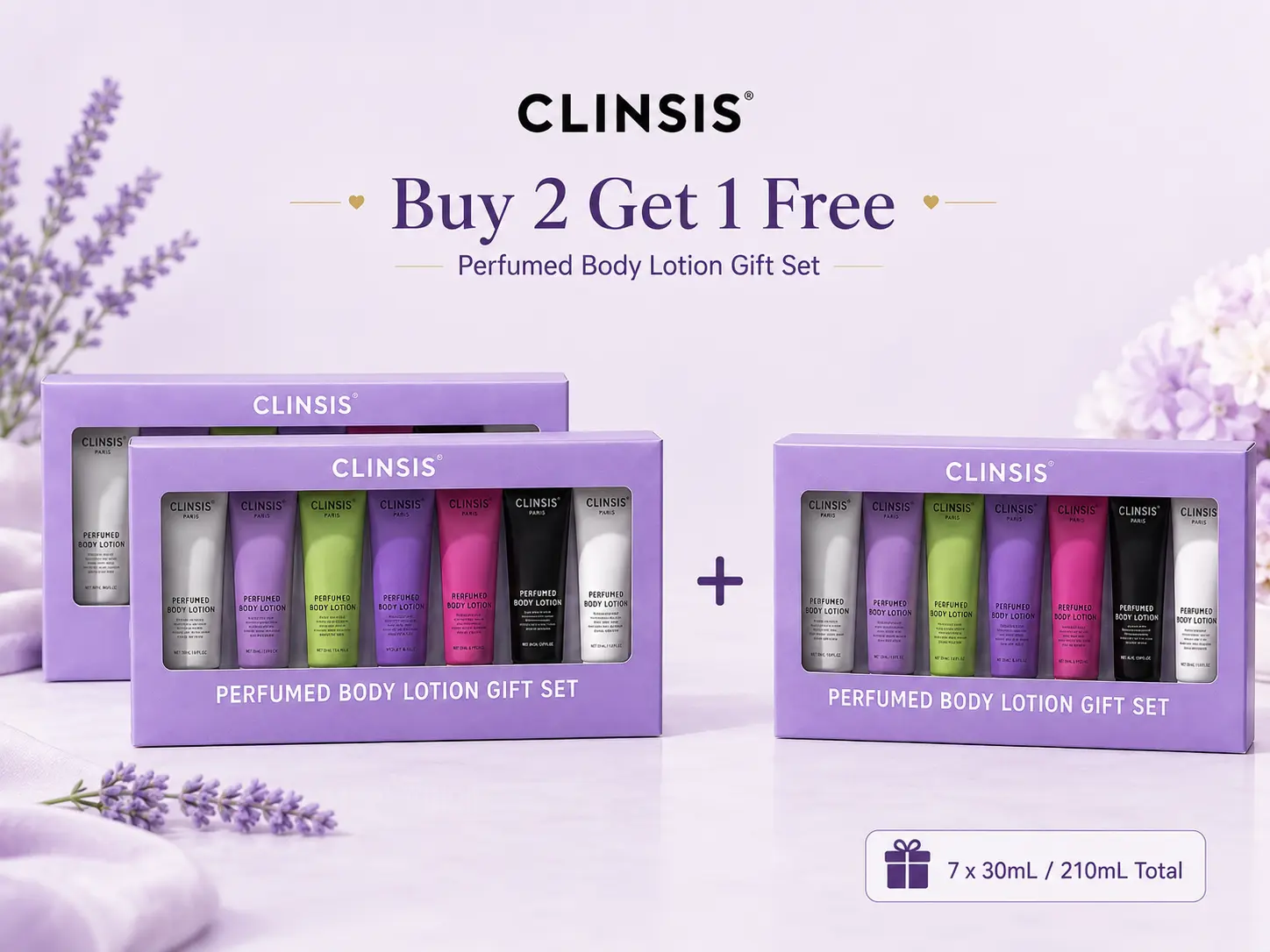 Clinsis Perfumed Body Lotion Gift Set - Buy 2 Get 1 Free - 7 x 30ml - Deep Hydration & Lightweight - Elegant Scents - Travel Friendly - Perfect for Gifts & Travel