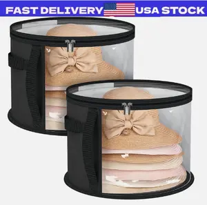 2pcs Hat Storage Boxes, Foldable Cowboy Hats Organizer Travel Cap Carrier Case