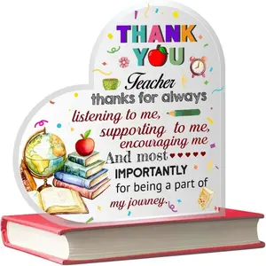 Teacher Appreciation Gift, Heart Shaped Acrylic Plaque Thank You Teacher Staffs, Acrylic Desktop Decoration Signs, Crystal Clear Keepsake, Heartfelt Thank You Gift, End of School Year Graduation, Staff Appreciation Decor