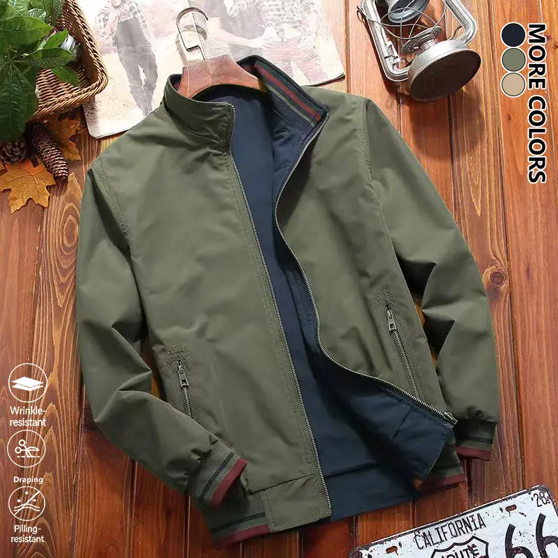 Life keeps moving — men’s casual slim-fit solid-color jacket for spring/autumn, minimalist fashion design, breathable, skin-friendly, comfortable fabric, suitable for everyday wear and outdoor activities, Father’s Day gift.
