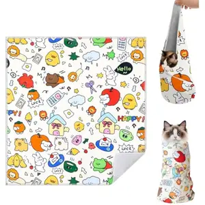 Cat Grooming Wrap for Cutting Nails, 27.5 * 27.5in Self-Adherent Cat Scratching Blanket for Nail Clipping Ear Cleaning Teeth Brushing Cats Anti-Scratch/Escape Swaddle Restraint Bag (Yellow)