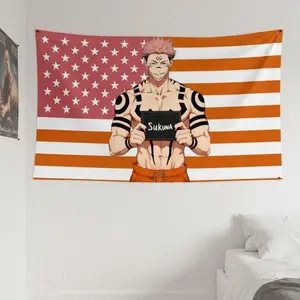 Sukuna JJK Wall Banner – Anime American Flag Poster, Otaku Room Decor - American Flag Style, Otaku Room Decor.