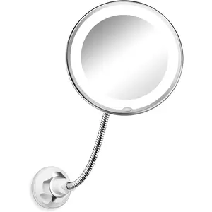 10x Magnifying LED Lighted Makeup Mirror, 7" Flexible Goose-neck, 360 °   Swivel Wall Mirror, Bathroom Magnification LED Daylight Vanity Mirror with Suction Cup, Cordless, Bathroom & Travel Mirror