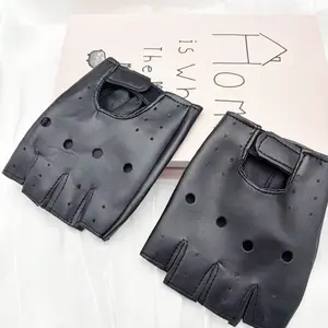 Leather Gloves Half-Finger Breathable for Festival Events Performances Street Dance Cycling Sports Outdoor Motorcycle Riding Protective Gear