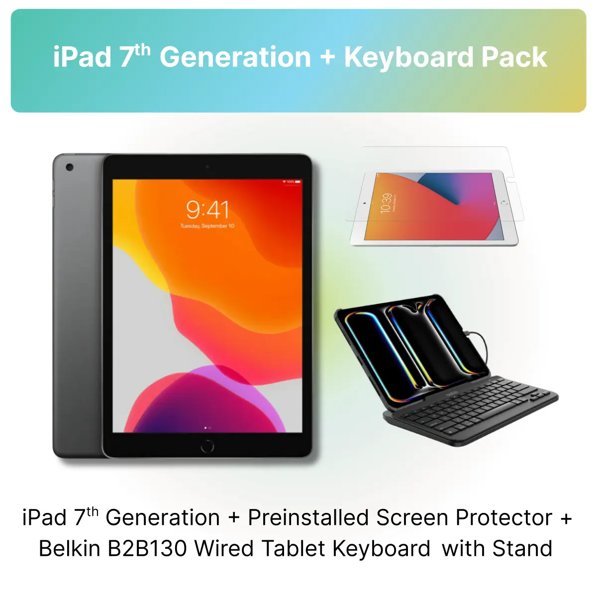 Refurbished iPad 7th Gen (WiFi) + Belkin Keyboard (Lightning Connector) - Acceptable Condition with 1-Year Warranty by Plug Refurbished iPad 7th Gen (WiFi) + Belkin Keyboard (Lightning Connector) - Acceptable Condition with 1-Year Warranty by Plug
