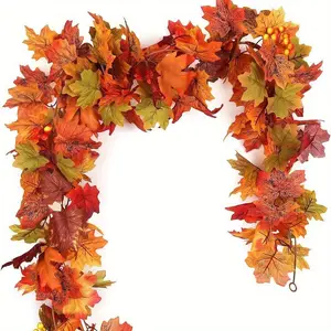 3Pack 5.7Ft Rattan Maple Leaf Decoration Hanging, Thanksgiving Autumn Leaf Garland Simulation Rattan Decoration, Indoor Decoration Maple Leaf Garland Christmas Decoration, Party Home Decor Ornament