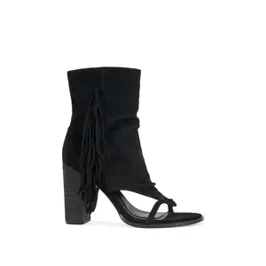PACO-BLACK FRINGE PEEP-TOE BOOTIE