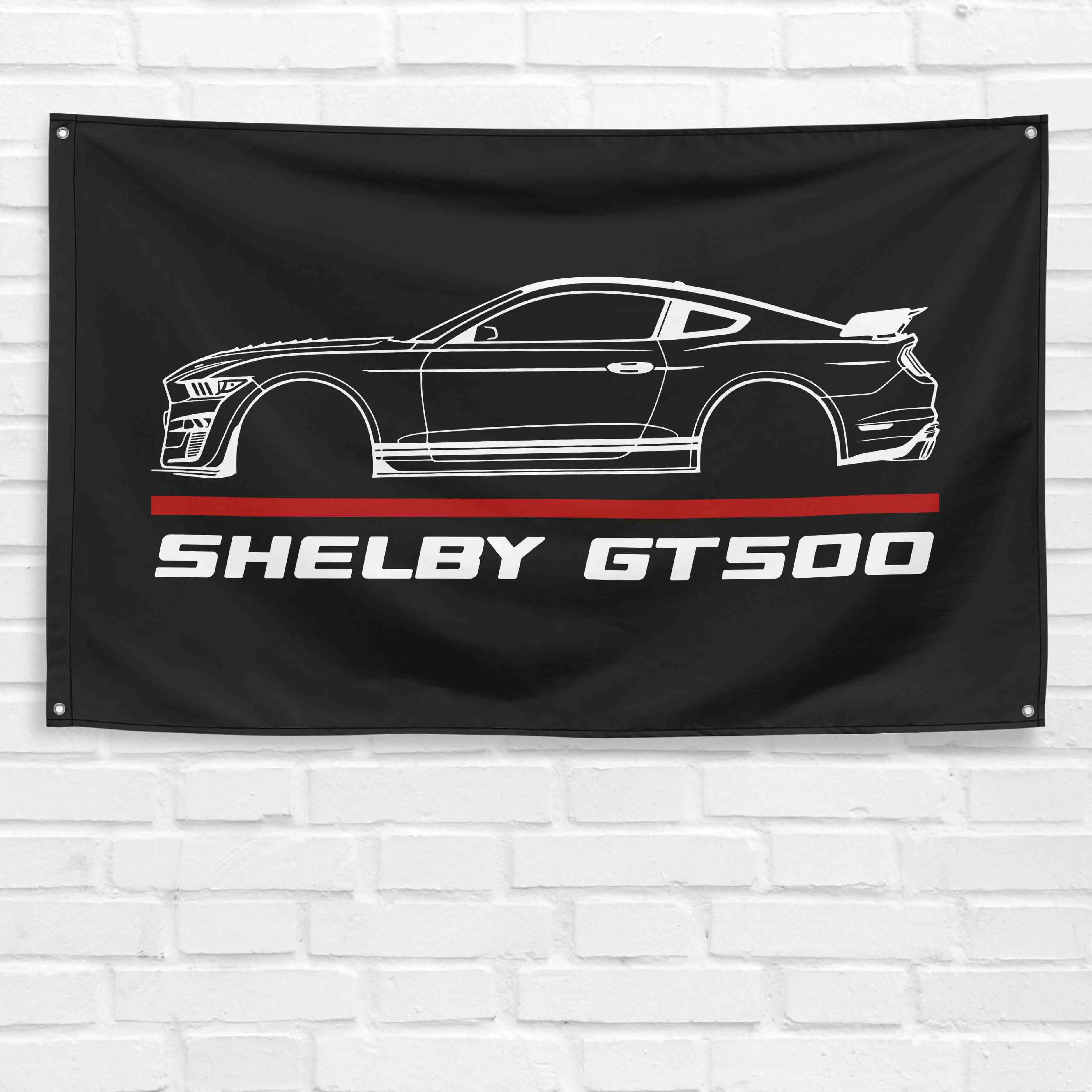 2020 Mustang Shelby GT500 Hanging Car Banner - 3x5 ft Bold Durable Synthetic Lightweight Grommeted Hangable Sign with Left-Side Sleeve, Rust-Resistant Printing, Garage Wall Decor, Festive Party Backdrop