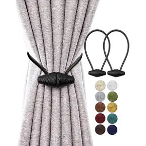Magnetic Curtain Tiebacks with Upgrade Larger Magnet, 2 Pack 16 Inch Drapery Holdbacks for Indoor & Outdoor Curtain - Black