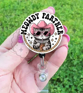 Meowdy Partner Cat Acrylic Retractable Badge Reel