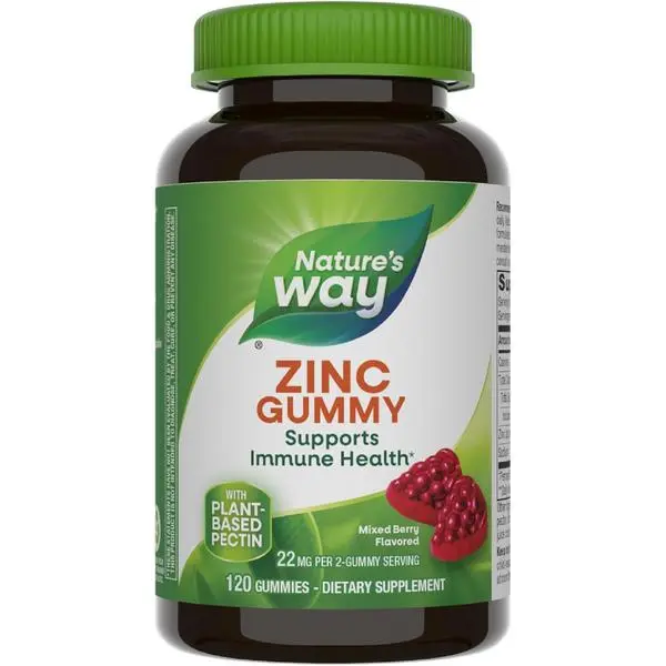 Nature's Way Zinc Gummies, Immune Support Gummy with 100% Daily Value of Zinc per 1-Gummy Serving*, Adults & Kids 9+, Gluten Free, Plant-Based Pectin, Mixed Berry Flavored, 120 Gummies