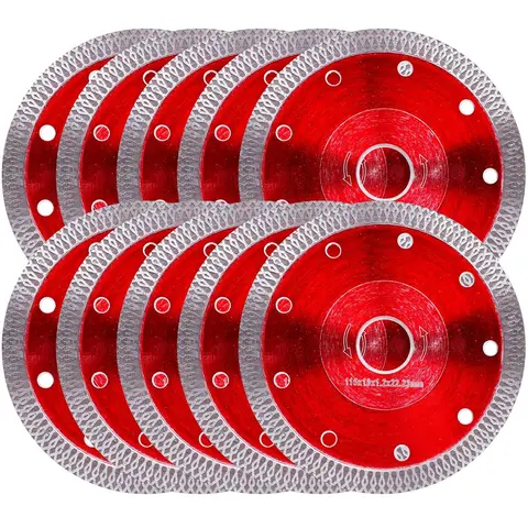 10Pcs 4.5-Inch Diamond Cutting Wheels for Angle Grinder & Tile Cutter, 7/8-Inch Arbor Super Thin Discs, X-Teeth Fast Cuts, Extended Blade Life, Vibration-Reduced Robust Design, Stable Safe Operation (Tile, Stone Use)