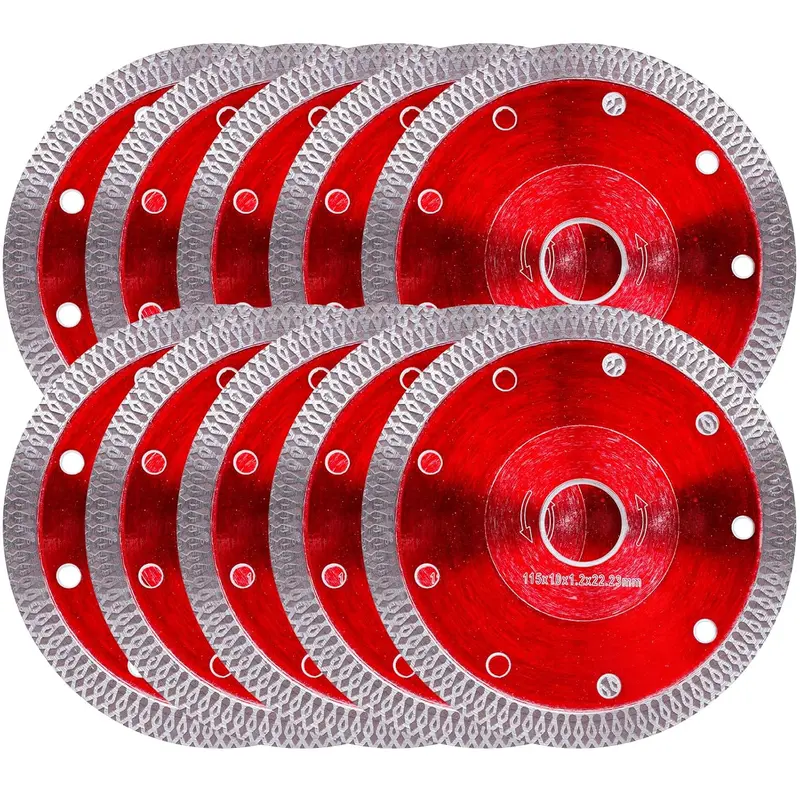 10Pcs 4.5-Inch Diamond Cutting Wheels for Angle Grinder & Tile Cutter, 7/8-Inch Arbor Super Thin Discs, X-Teeth Fast Cuts, Extended Blade Life, Vibration-Reduced Robust Design, Stable Safe Operation (Tile, Stone Use)