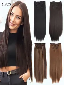 KAIRIYA 7 PCS 24-Inch Long Straight Clip-In Hair Extensions – Synthetic Hair Wefts for Daily Wear & Styling – Seamless Blending & Easy to Use Straight Hair Weave