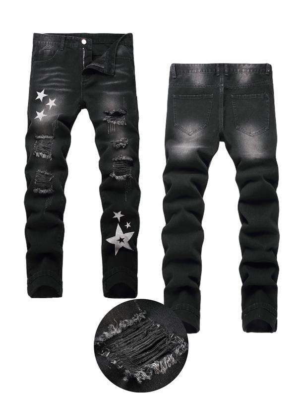 Men's Straight-Leg Ripped Jeans Four Seasons Comfortable Casual Black light blue dark blue gray Slim Fit Vintage Pantalones Para Hombre Washed Denim Pants in Various Colors