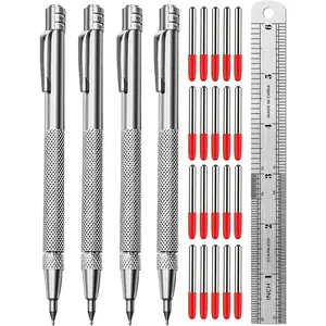 Tungsten Carbide Scriber, Knurled Aluminum Handle, 4-Pack with Bonus Marking Tips and Steel Ruler, Ideal for Detailed Crafting and Carving