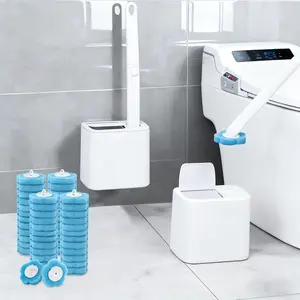 Disposable Toilet Brush Set with 24PCS Pre-loaded Cleaning Heads, 15.7-inch Extended Reach Wand, Wall-Mounted Caddy for Bathroom Cleaning System