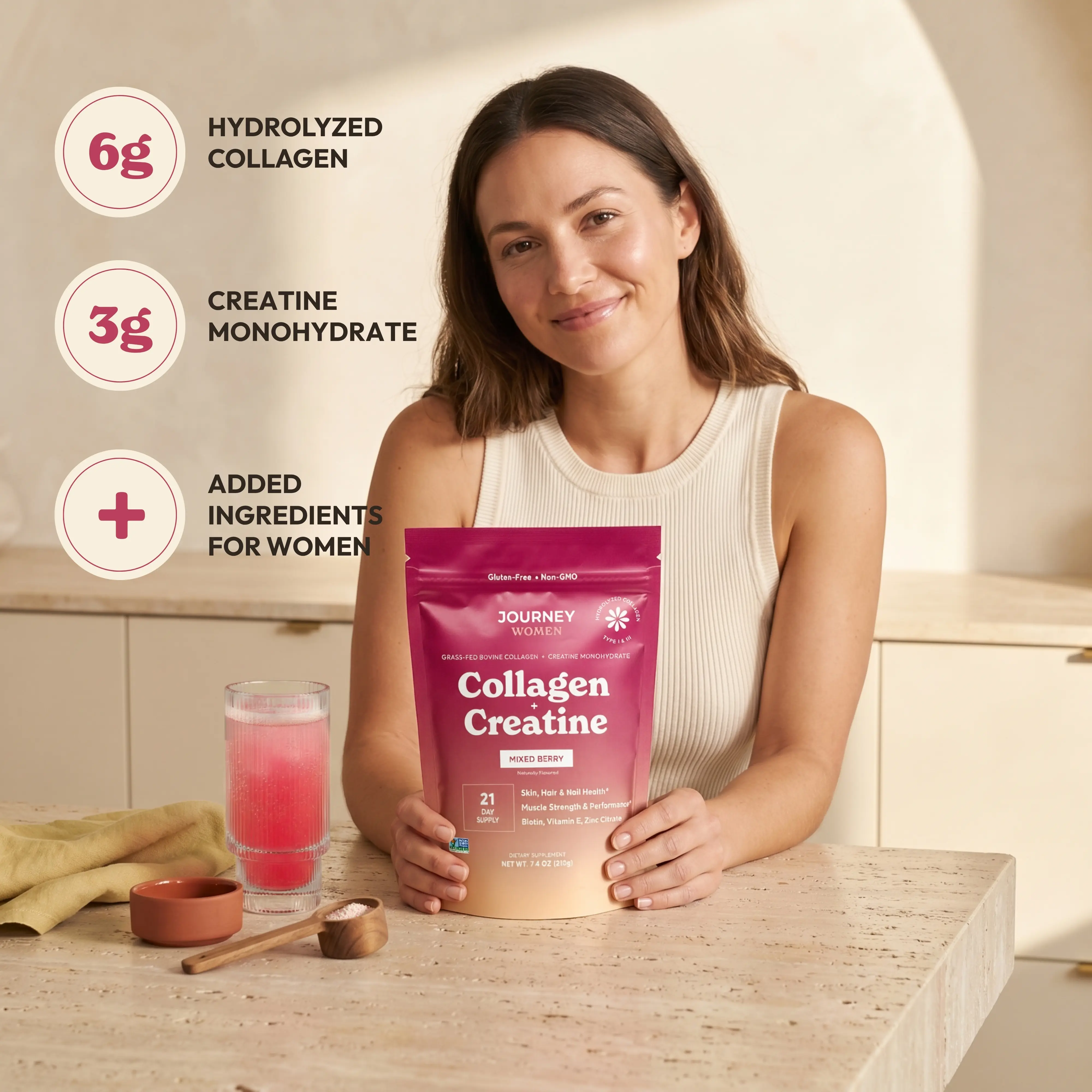 Collagen + Creatine Powder for Women (6g Grass-Fed Bovine Collagen