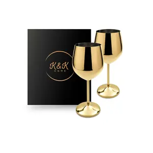 K&K Home Gold Stainless Steel Unbreakable Wine Glasses - 18 oz - Set of 2 Colored, Stemmed Metal Wine Glasses Perfect for Outdoors, Weddings, and Fancy Gatherings