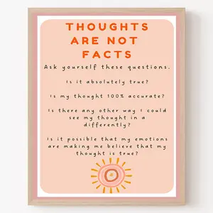 "Thoughts Are Not Facts" Relax Wall Art - Calming Corner Decor for Office, Home & School Counseling Rooms - Anxiety Relief Social Worker & Therapist Decoration