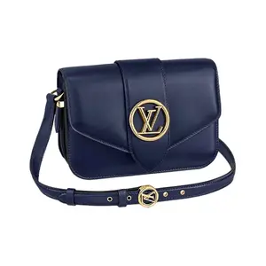 Pre-owned Louis Vuitton leather Tote Bags Pont Open top Calfskin Shoulder & Crossbody Bag in Midnight Blue
