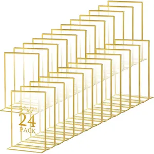 24 Pack 5 x 7 Clear  Sign Holder with  Borders,  Picture Frame, Double Sided Wedding Table Number,  Menu Stands for Wedding Table, Restaurant Sign, Photos Display