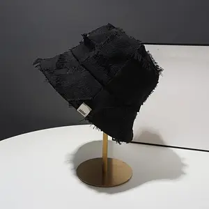 Raw Hem Distressed Bucket Hat Fashion Solid Color Bucket Hat Lightweight Sunscreen Bucket Hat Women Men