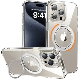 MagSafe 360 °  LoopStand Phone cases for iPhone 17Pro Max iPhone 16 15 14 13  Pro Max Phone Cases with Stand, [MagSafe Compatatible][Military-Grade Protection], Translucent Metal Ring Case for  Crystal Clear case for iphone 17 Pro Max