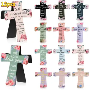 12pcs Magnetic Cross Bookmarks, Christian Bible Verse Bookmark Set, Religious Gifts for Bible Study, Inspirational Page Clips for Scripture Journaling