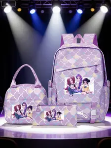 Huntrix Girls Backpack Set 3pcs, Student School Bag with Lunch Bag and Pencil Case, Cute Cartoon Teenage Girl Backpack for Short Trips