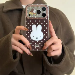 Bottom Polka Dot Miffy Case for Apple iPhone 17 Pro Max, 16 Pro Max, 15 Pro Max, 14 Pro, Creative Fashion Protective Phone Case