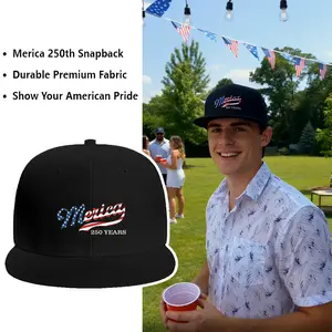 "Merica 250 Years" American Flag Snapback Hat - Patriotic USA Baseball Cap,Black Flat Bill Baseball Cap ,patriotic cap,streetwear snapback,flat brim sun hat ,hats for men,anniversary usa, 250th anniversary, holiday celebration